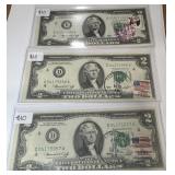 3 CRISP UNCIRCULATED 2 DOLLARS