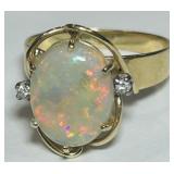 14KT GOLD SIZE 8 OPAL & DIAMOND RING 4.10GRS