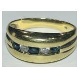 14KT GOLD SIZE 7 SAPPHIRE & DIAMOND RING 4.60GRS