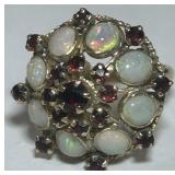 14KT GOLD SIZE 7 OPAL & GARNET RING 6.80GRS