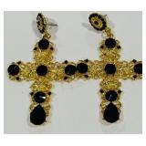 H- GOLD-TONE GOTHIC BAROQUE CROSS EARRING