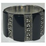STERLING SILVER SIZE 6 ONYX/MARCASITE RING 6.60GRS