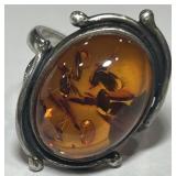 STERLING SILVER SIZE 10 AMBER RING 6.80GRS