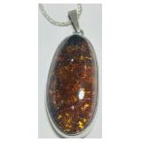 STERLING SILVER CORAL PENDANT WITH CHAIN 18.60GRS