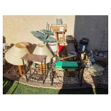 J2 - TABLE LAMPS, SIDE TABLE, GARDEN KNEELER, POTS