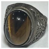 STERLING SILVER SIZE 11 TIGER EYE RING 7.30GRS