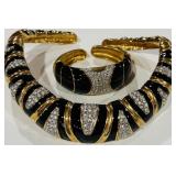 BLACK ENAMEL CRYSTAL COLLAR NECKLACE & BRACELET