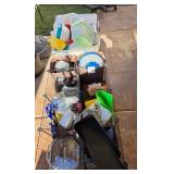 J2 - WIRE BASKET W/ KITCHEN GOODS, HOUSEHOLD ITEMS