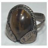 STERLING SILVER SIZE 10.50 TIGER EYE RING 7.30GRS