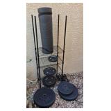J2 - WEIGHTS, YOGA MAT, METAL RACK (Y8)