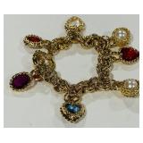1980 GRIPOIX GLASS HEART PEARL CHARM BRACELET