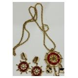 GOLD-TONED SHIPS WHEEL NECKLACE & EARRINGS
