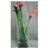 11 - ART GLASS FLOWERS IN VASE (C11?)
