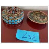 M -  VTG TIBETAN PRAYER BOX & CHINESE ENAMEL DISH