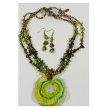 LIME GREEN BEADED NECKLACE AND EARRINGS