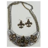 VTG FLEUR-DE-LIS NECKLACE AND EARRINGS