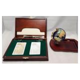 502 - BOMBAY CO PORTABLE DESK, GLOBE DESK SET