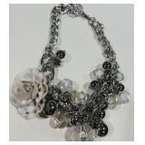 SILVER-TONE CHUNKY LEATHER FLOWER NECKLACE