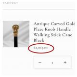 503 - 36" VINTAGE STYLE GOLD HANDLE, WALKING STICK