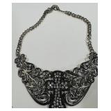 SILVERTONE CROSS STATEMENT NECKLACE