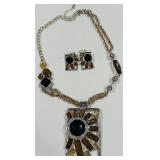 SILVER-TONE GEOMETRIC NECLACE AND EARRINGS