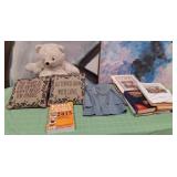 U - MXED LOT OF BOOKS, PLUSH BEAR, DOLL COAT (U4)