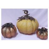548 - THREE DECORATIVE METAL PUMPKINS (B80)