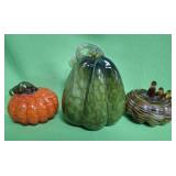 548 - THREE ART GLASS PUMPKINS (A86)