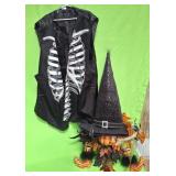 548 - HALLOWEEN SKELETON VEST, DECORATIVE HAT