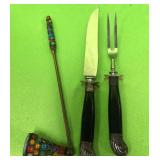 11 - EMBELLISHED CANDLE SNUFFER, CARVING SET