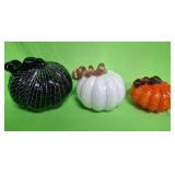 548 - THREE ART GLASS PUMPKINS (A126)