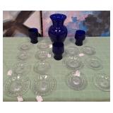 U - GLASS PLATES & COBALT BLUE VASES