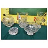 N - HEAVY GLASS SET OF VASES & MORE