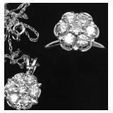 H798 14KT WHITE GOLD DIAMOND RING AND PENDANT SET