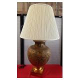 11 - GOLD TONE ORNATE LAMP W/ SHADE