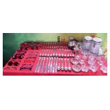 11 - MIXED LOT SHADES UTENSILS JARS & GLASSES