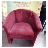 11 - ROUND RED VELVETY CHAIR W/ ARMS