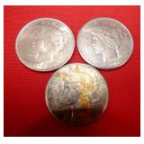 51 - TRIO OF SILVER PEACE DOLLARS  #5