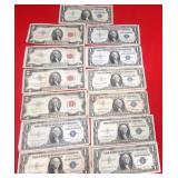 51 - 9 ESTATE 1$ SILVER CERTIFICATES & 4 RED 2