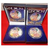 51 - TWO COLORIZED SILVER EAGLES