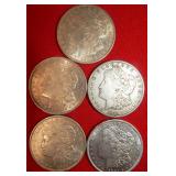 51 - 5 ESTATE MORGAN SILVER DOLLARS