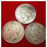51 - 3 ESTATE SILVER PEACE DOLLARS