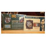 51 - 2 SILVER EAGLES W/ COMMEMORATIVE STAMPS