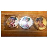 51 - 3 COLORIZED SIVER EAGLE DOLLARS