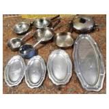 11 - SILVER PLATE TRAYS W/ POTS & PANS