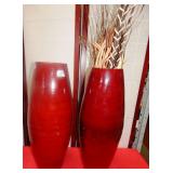 11 - TWO RED TALL GLASSWARE VASES
