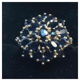 H101 10KT YELLOW GOLD BLUE SAPPHIRE RING 4.6GRS