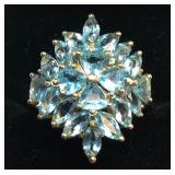 H108 10KT YELLOW GOLD BLUE TOPAZ RING 3.7GRS