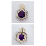 H616 14KT TWO TONE AMETHYST AND DIAMOND PENDANT