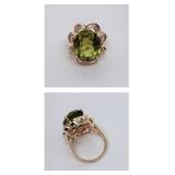 H632 14KT YELLOW GOLD PERIDOT AND DIAMOND RING